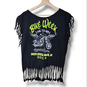 Bike Week Cut Up Fringe T-Shirt Womens M 2014 North Myrtle Beach Moto Summer
